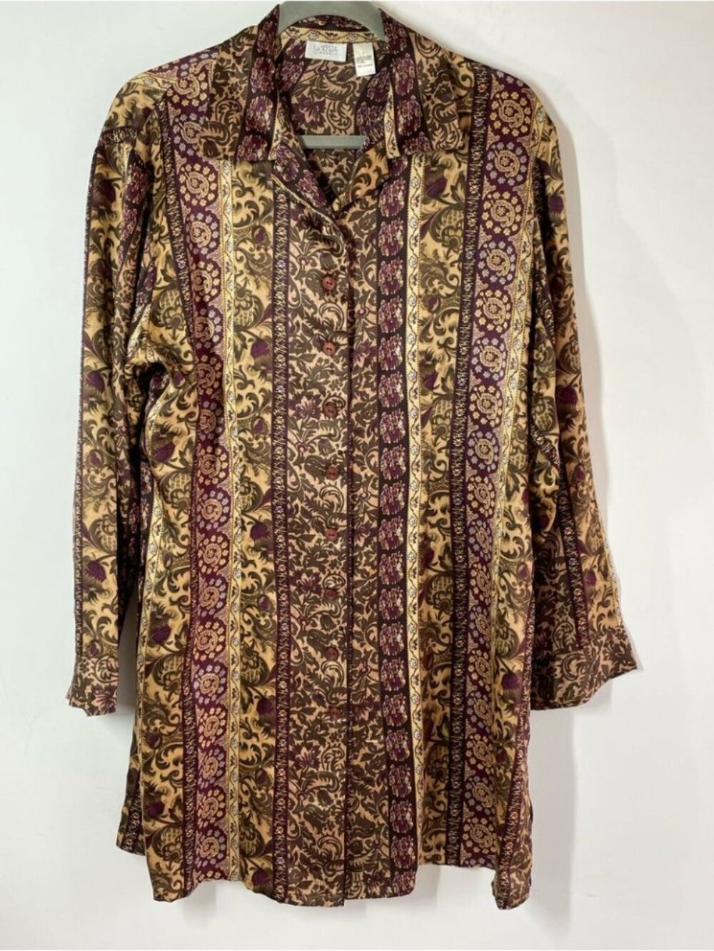 Vintage Silk La Senza Lingerie Button Up Top Large Boho Baroque Y2K Tunic - Picture 10 of 15